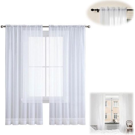 Lot de 2 voilages blancs (106 x 213 cm) – occultants et légers – pour la décoration de vos fenêtres. (1/5)