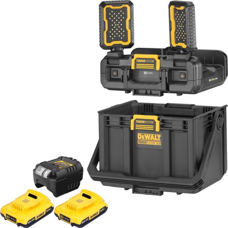 DeWalt DWST08061-1 Werkzeugbox mit integrierten Leuchten 395 x 352 x 255 mm ToughSystem 2.0 + 2x Akku 2,0 Ah + Ladegerät