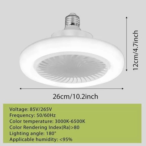 Ventilateur plafond avec Lumière, Lampe E27 Ventilateurs De Plafond Fermés Silencieux 30W, Ventilateur Mural Portable, pour 10-15㎡ (1/4)
