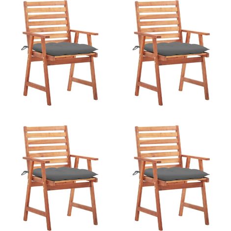 Sillas comedor de jardín y cojines 4 uds madera maciza acacia