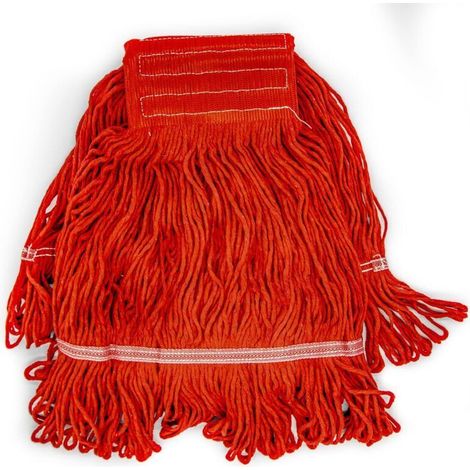 Tête de balai à franges bouclée de rechange en coton robuste de qualité commerciale - Tête de balai amovible et lavable - Bleu et rouge (rouge, 2) (1/4)
