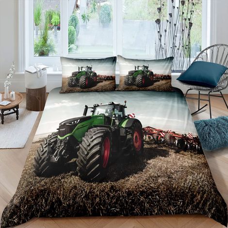 Parure de lit pour enfant,135x200 cm,2 pièces,100 % microfibre,Pour l'été,Douce et chaude,Avec fermeture éclair,Tracteur 3D,Housse de couette avec taies d'oreiller,80x80 cm (1/5)