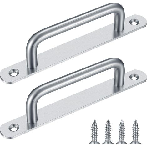 Poignée de porte coulissante (2 pièces) - Acier inoxydable - Avec plaque de base - Convient aux portes de grange - 160 mm - (Argent) (1/5)