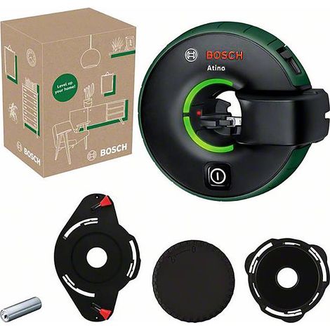 Laser ligne tout-en-un Bosch Atino de 2ème génération avec mètre ruban amovible et verrouillable (alignement horizontal ou vertical grâce à une fixation facile sur surfaces rugueuses et lisses, dans u