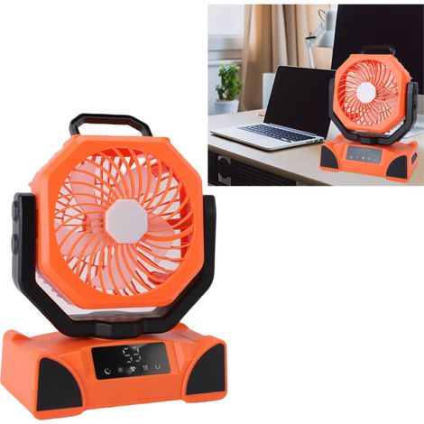 Ventilateur portable orange avec LED, batterie 20000 mAh, télécommande incluse, entrée USB et Type-C, idéal pour le camping (1/5)
