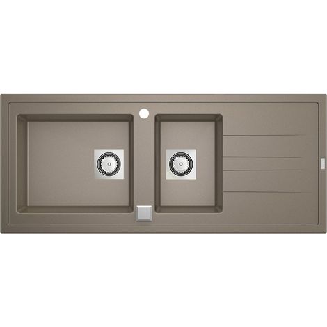 CAREA - Évier à encastrer ARCOS 2 bacs Taupe - 117x50x18 cm (1/3)