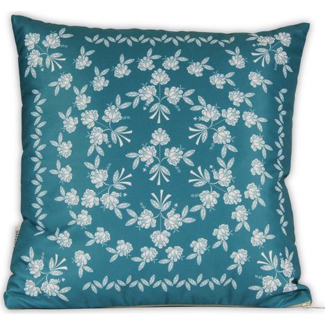 Cuscino popolare Opole, fiori bianchi, smeraldo (1/2)