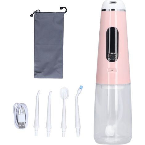 Nettoyeur de dents électrique étanche IPX7, buse rotative à 360°, 3 modes, 4 embouts, rechargeable par USB, hydropulseur buccal rose (1/5)