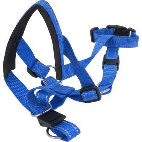 Atmungsaktives Hunde-Kopfhalfter, Maulkorb-Geschirr mit verstellbarem Riemen, ideal für den Einsatz im Freien, blau XL. (1/5)