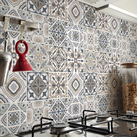 Stickers muraux - Sticker Mural Carrelage adhésif Cuisine Salle de Bain - 9 STICKERS CARRELAGES AZULEJOS RENZO - 9stickers15x15cm (1/5)