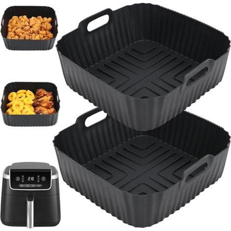 Lot de 2 tapis silicone pour friteuse à air Ninja PRO 4.7L/Cosori 5.5L, carrés, accessoires pour COSORI, Ninja Speedi 5.7L (Noir)