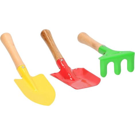 3 pièces Set Jardinage – Pelle – Râteau – Bêche – en Bois et métal – pour Enfants et Adultes – Outils de Jardin, bac à (1/4)