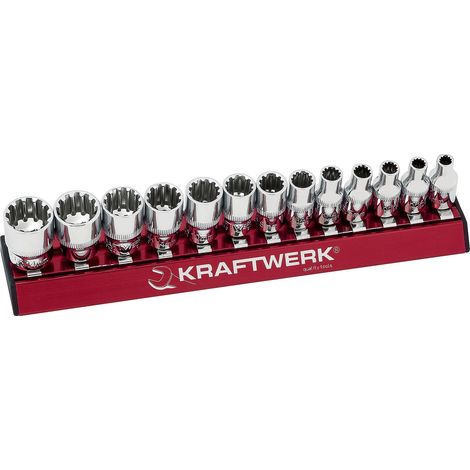 Kraftwerk – Coffret cliquet et douilles 1/4" 13 pièces – Douilles en chrome vanadium – Longueur 25 mm – Pour vis métriques et Torx