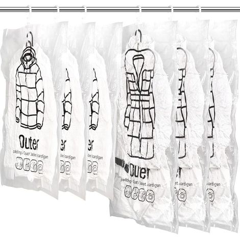 Lot de 6 sacs de rangement sous vide suspendus, réutilisables et peu encombrants, avec cintre.-AquaForge (1/5)