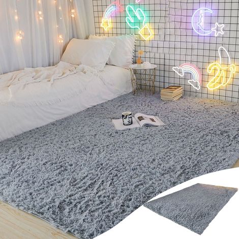 Tapis Plush - 160 x 80 cm - Fibres Longues 4,3 cm - Dos Antidérapant - Pour Chambre À Coucher Salon Nursery - Gris - 1 Pièce (1/5)