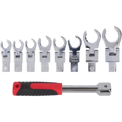 Ratschenschlüsseladapter mit 8 austauschbaren Köpfen, 180° drehbarer Chrom-Vanadium-Stahlschlüssel, 9–19 mm, für Wartungs- und Reparaturarbeiten (1/4)