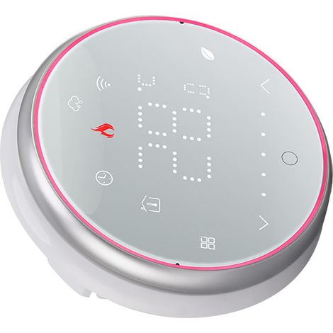 Thermostat intelligent sans fil WiFi avec affichage LED, commande vocale via application, AC95240V, thermostat rond intelligent à économie d'énergie pour chaudière, blanc (1/5)