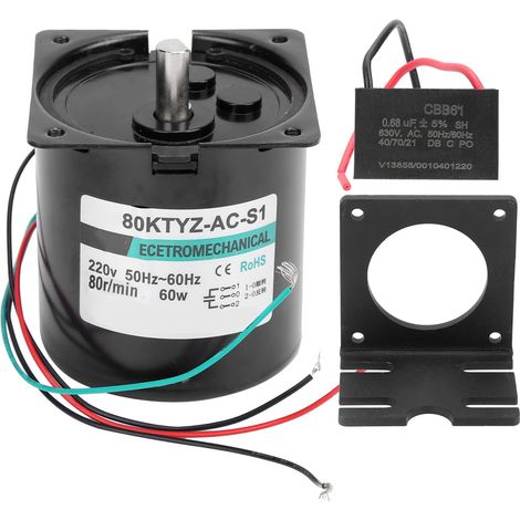Moteur synchrone AC 60W XD80KTYZ 80tr/min, couple élevé, faible vitesse, sens horaire/antihoraire, avec support de condensateur, 220V (1/5)
