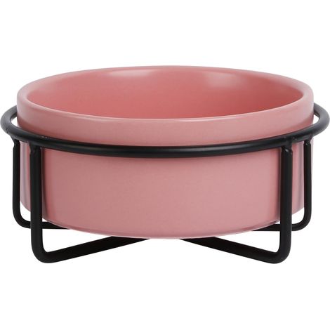 Gamelle Céramique Antidérapante avec Support Métal, Design Élégant, 400ml, Idéale pour Chiens et Chats, Rose, pour Toutes Races, Modèle Bon Appetit