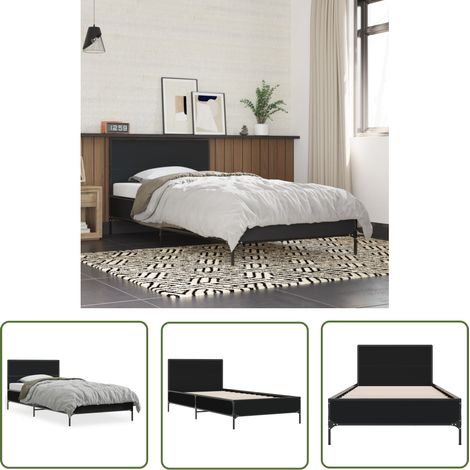 The Living Store Bettgestell Schwarz 75x190 cm Holzwerkstoff und Metall - Bettesrahmen - Doppelbett - Holzbettrahmen - Schwarzes Bett - Lattenrost (1/5)
