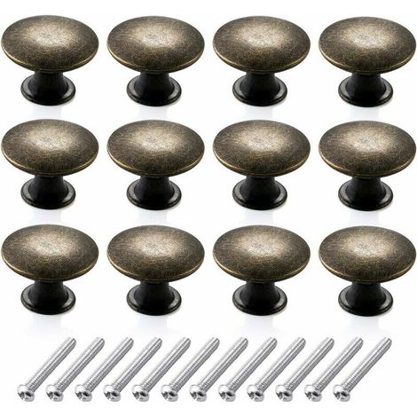 Conjunto de 12 tiradores redondos vintage, accesorios de mueble retro en latón antiguo, manillas de cajón (30 mm, bronce) (1/4)