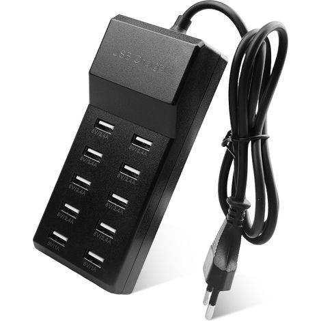 Chargeur USB à 10 ports, charge rapide 50W, compatible avec iPhone 12/13/14/15/16, Samsung S22/S23/S24 noir (1/5)