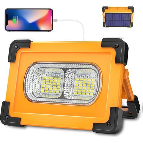80W Projecteur LED Rechargeable 4 Modes Super Brillant Lampe de Travail Projecteur LED Portable avec Pannea Solaire Lampe Chantier pour Chantier, Camping, Pêche, éparation de voiture, Bricolage (1/5)