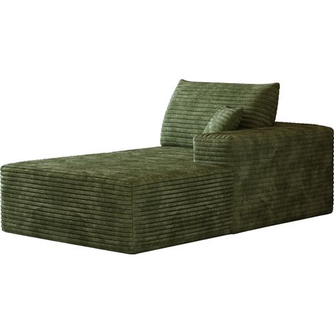 Méridienne droite en velours côtelé canapé vert 1 place sans montage (1/5)