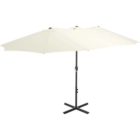 Parasol double de jardin avec poteau en aluminium et manivelle sable 460 x 270 cm - PANGIVO (1/5)