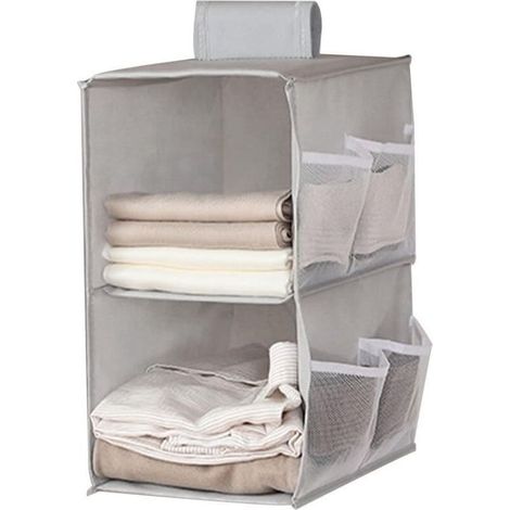 Étagère de rangement pour armoire suspendue pliable, rangement pour panier suspendu, étagère de rangement pour armoire suspendue, organisateur de placard suspendu, 2 compartiments, 6 poches latérales, (1/4)