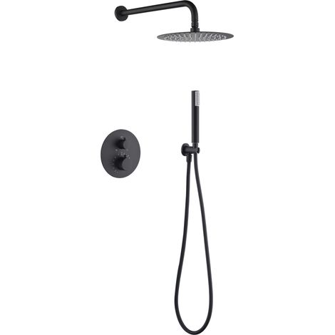 Set doccia incasso con termostato  Modello MONZA  Testa doccia di dimensioni standard  Colore nero finitura opaca [IMEX®] (1/4)