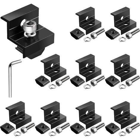 Lot de 10 Pinces d'Extrémité Supports pour 30/35mm Solaires Panneaux Aluminium Module Solaire Support en Z, Support de Panneau Solaire Photovoltaïque, pour Camping-car, Toits, Noir (1/5)