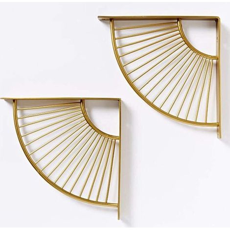 Lot de 2 Support D'étagère Triangle en Forme D'éventail Doré en Métal Flottant,Équerres Murales Équerre pour Étagère,Heavy Duty Étagère d'angle,pour Maison, Bureau, Restaurant,etc20×20cm-- (1/5)