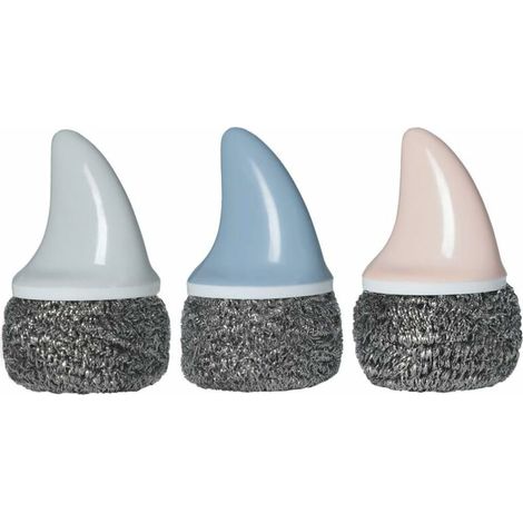3 Pièces en Acier Inoxydable Fil Éponges avec Aileron de Requin Poignée en Acier Brosse De Nettoyage Remplaçable Métal Laveur Récureur pour Laver La Vaisselle Pan Bols