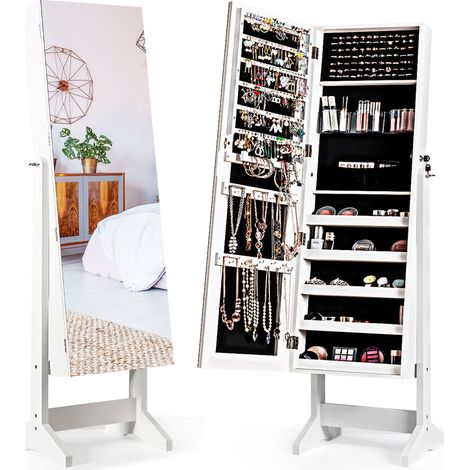 Mobile portagioielli indipendente in MDF 41 x 36,5 x 146 cm con specchio basculante e spazio di archiviazione sicuro design bianco 200017120