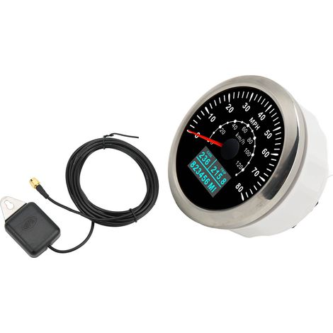 Compteur GPS universel 85mm étanche, odomètre 120km/h 80MPH, rétroéclairage multicolore pour voiture bateau camping-car yacht, noir. (1/5)
