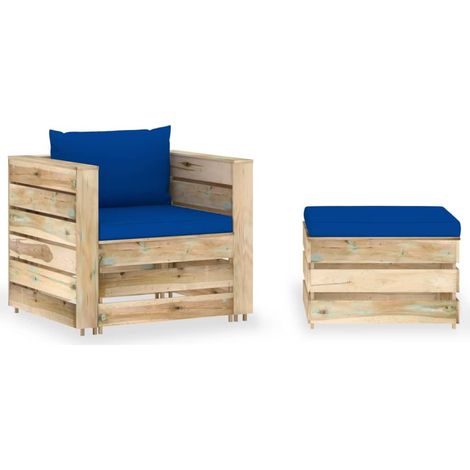 Muebles de jardín 2 piezas con cojines madera impregnada verde