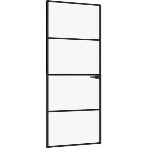 Porte d'intérieur Noir 83x201,5 cm Trempé verre aluminium fin
