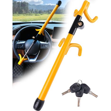 Antivol Volant à 4 Crochets, Dispositif Antivol Haute Visibilité, Compatible Universel pour Voitures, Vans, SUV, Convient aux Volants jusqu'à 41,5 cm, 3 Clés Incluses(Jaune) (1/5)