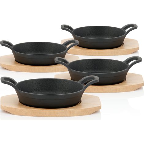 BBQ-Toro Sartenes de hierro fundido, base de madera (4 piezas)  Ø 16 cm  ya curadas - preseasoned (1/5)