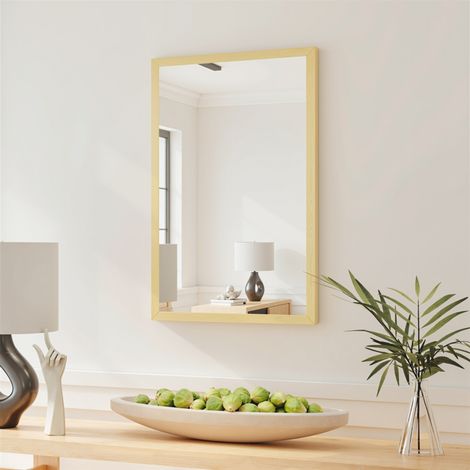 Miroir mural rectangulaire 60 x 40 cm, cadre en bois naturel, idéal pour la salle de bain, salon ou chambre (1/5)