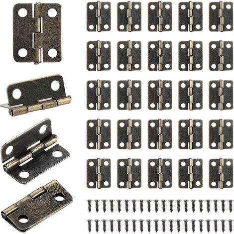 Bronze - Lot de 50 mini-charnières plates 18 x 16 mm pour portes, tiroirs et commodes - Accessoires de bricolage - Connecteurs avec 200 vis (1/5)