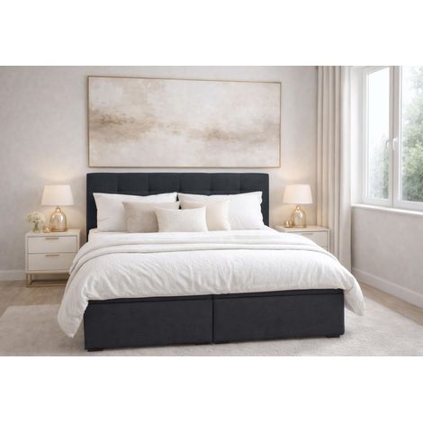 AX LIVING Stauraum Boxspringbett Schwarz 180x200  cm ohne Topper Galata Doppelbett