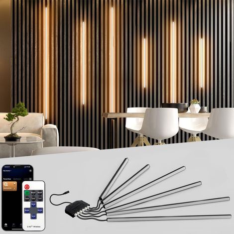 Noire Ruban LED pour Panneau Acoustique Bois, 6 Pièces Wifi Encastré Panneau LED Bande Blanc Chaud, Autocollante pour Panneaux Acoustiques, Cuisine (240+260+290cm) (1/5)