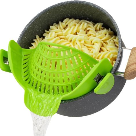 Passoire pliable en silicone avec clip, égouttoir pliable en silicone, égouttoir à pâtes, légumes et fruits pour casseroles, casserole (1/5)