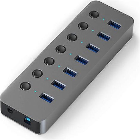 Blueendless 7-Port USB 3.0 Hub mit Netzteil, individuelle LED-Anzeige für jeden Port - zuverlässige und schnelle Stromversorgung.