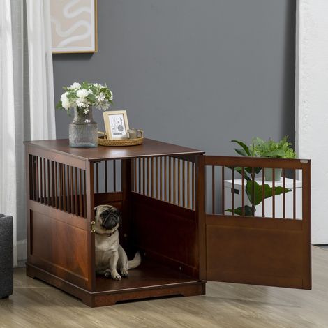 Cage pour chiens avec table Chenil stylé pour chiens moyens Porte intérieure verrouillable marron 80,5x59,5x67,5 cm