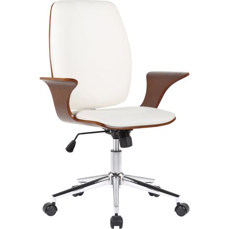 Silla de oficina clásica y cómoda con respaldo ergonómico y altura regulable en madera sintética blanca y metal BUR10559