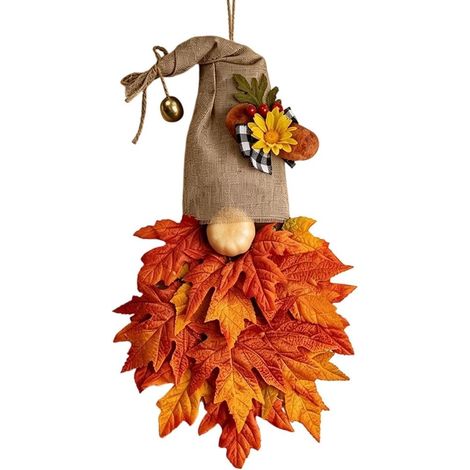 Ahornblatt-Kranz mit Wichteln, kunstliche rustikale Girlande, herbstliche Tur-Dekoration (1/4)