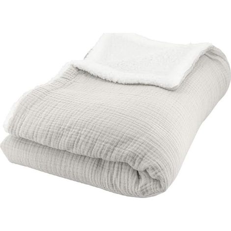 Plaid - COTE DECO - Polaire et Gaze de Coton - 130x170 cm - Gris - Hypoallergénique